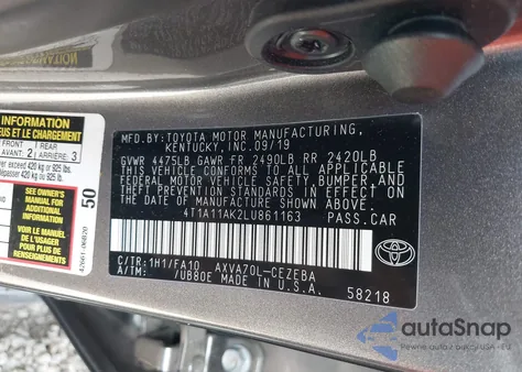 2020 Toyota Camry L from USA, damaged, VIN 4T1A11AK2LU861163